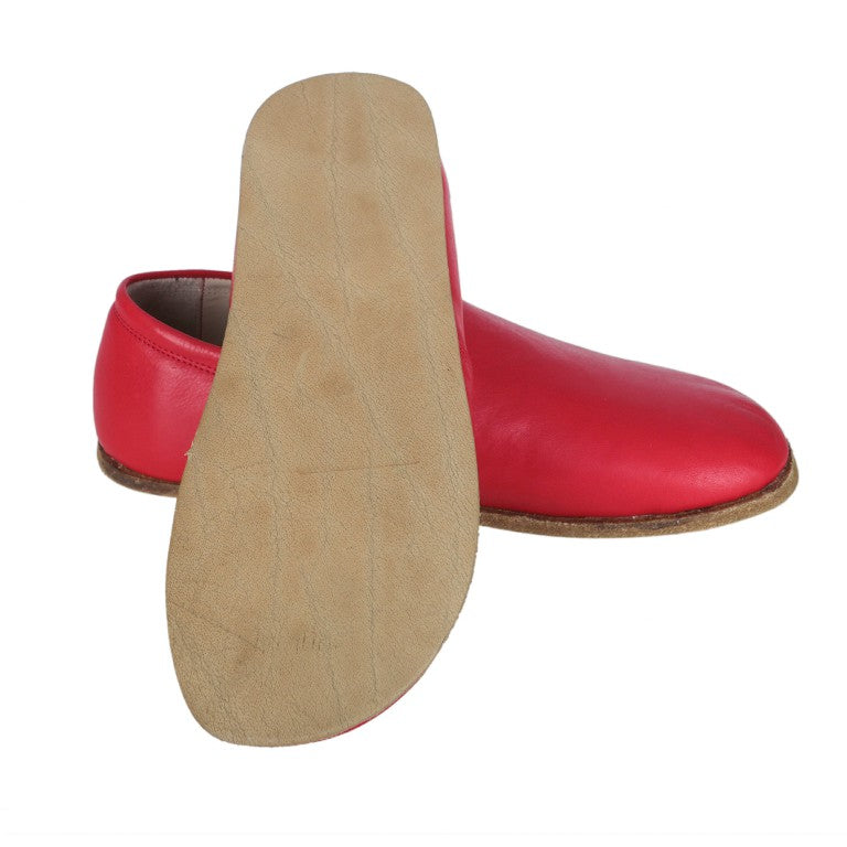 Red Slip-On Wide Barefoot Smooth Leather Handmade Classic Shoes 