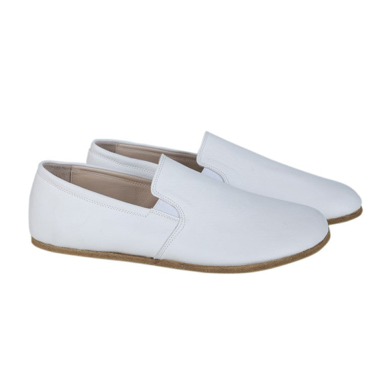 White Slip-On Wide Barefoot Smooth Leather Handmade Classic Shoes