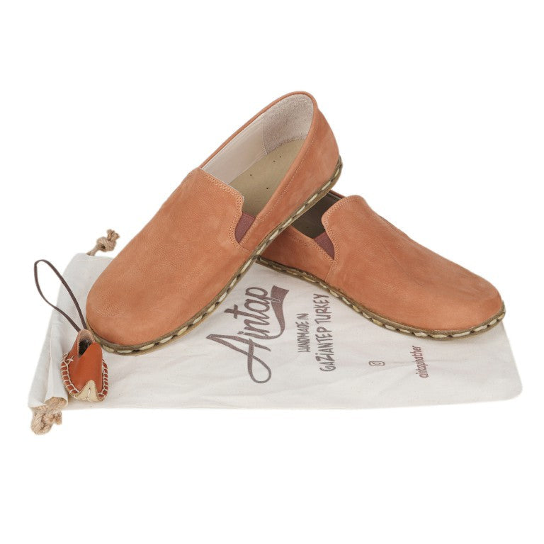 Tan Slip-On Wide Barefoot Nubuck Leather Handmade Sport Shoes 