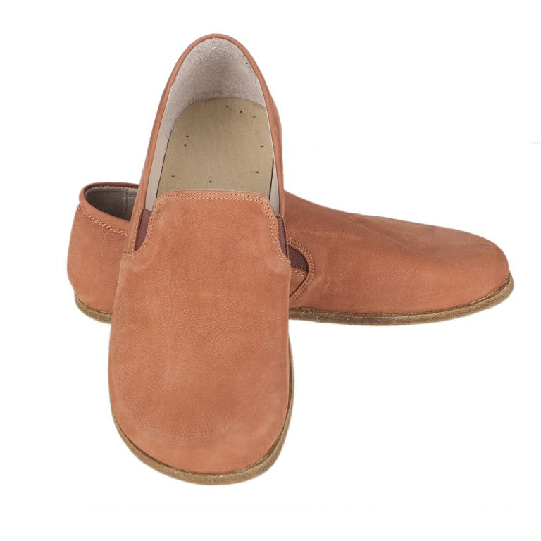 Tan Slip-On Wide Barefoot Nubuck Leather Handmade Classic Shoes 