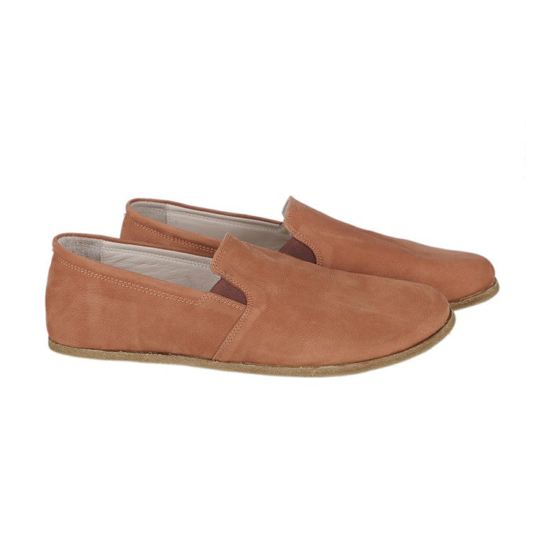 Tan Slip-On Wide Barefoot Nubuck Leather Handmade Classic Shoes 