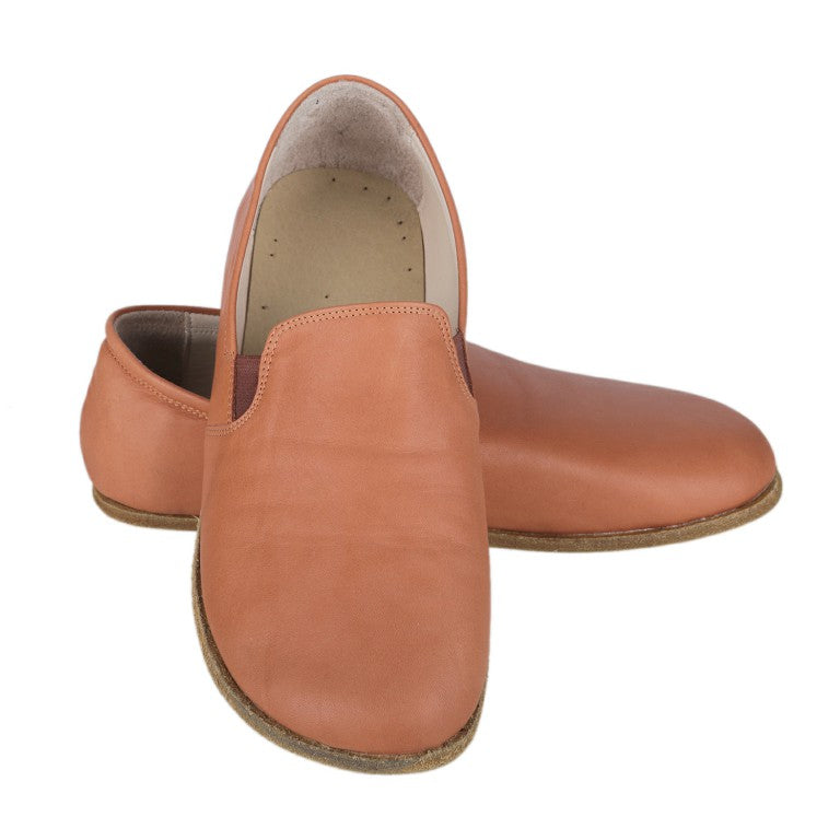 Tan Slip-On Wide Barefoot Smooth Leather Handmade Classic Shoes