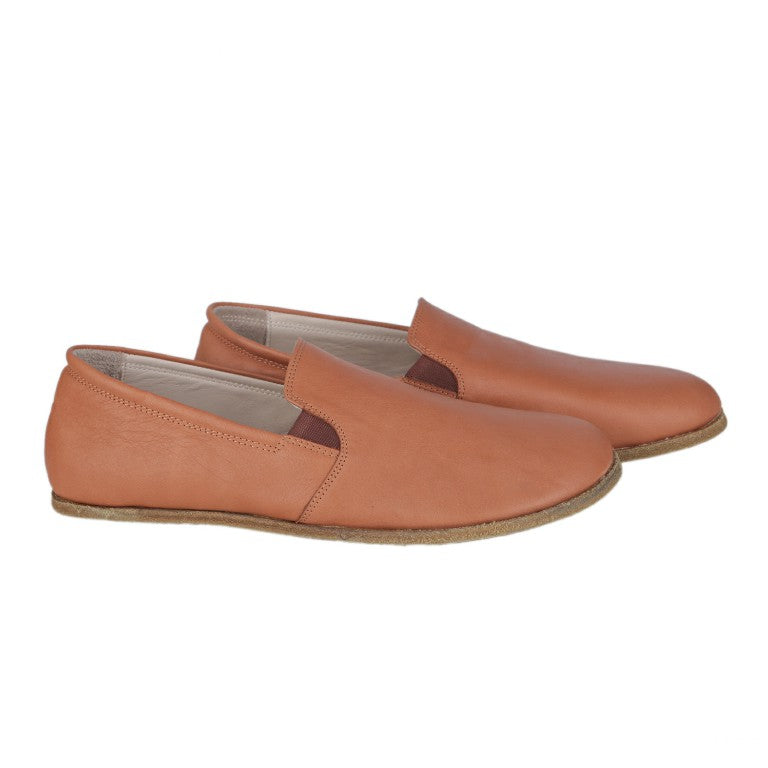 Tan Slip-On Wide Barefoot Smooth Leather Handmade Classic Shoes 