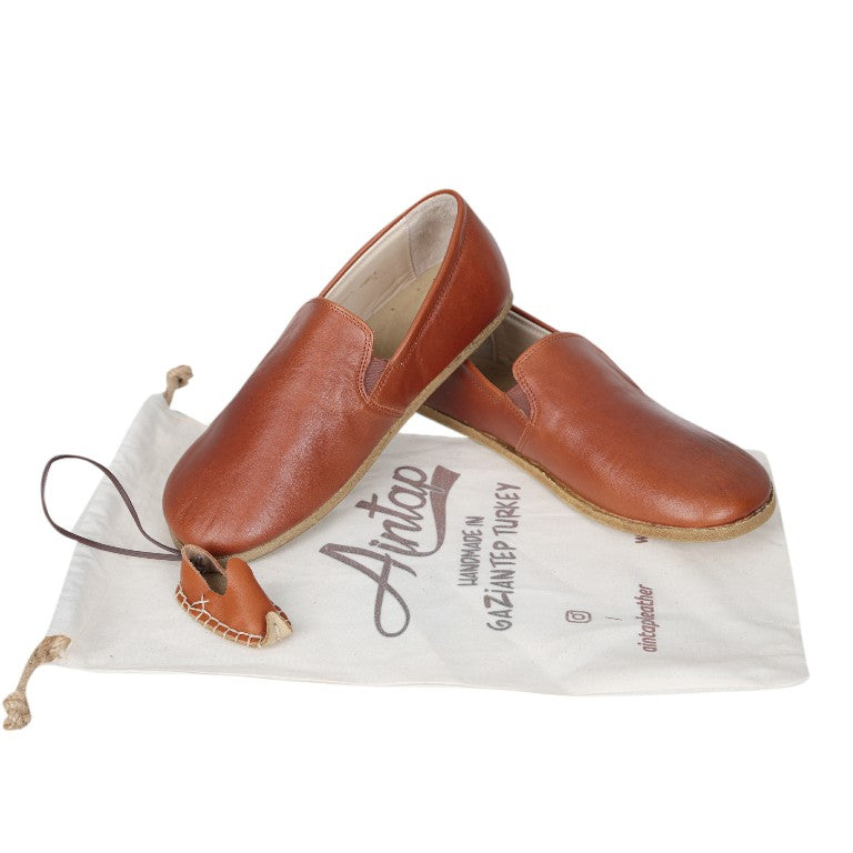 Brown Slip-On Wide Barefoot Smooth Leather Handmade Classic Shoes 