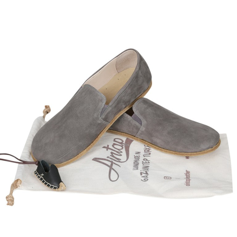 Gray Slip-On Wide Barefoot Nubuck Leather Handmade Classic Shoes 