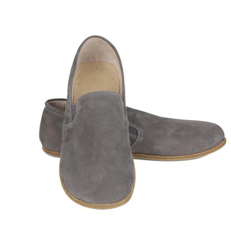 Gray Slip-On Wide Barefoot Nubuck Leather Handmade Classic Shoes 
