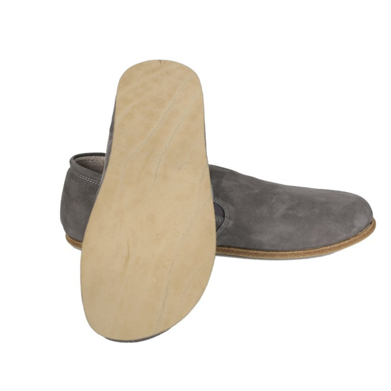 Gray Slip-On Wide Barefoot Nubuck Leather Handmade Classic Shoes 
