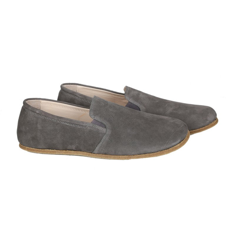 Gray Slip-On Wide Barefoot Nubuck Leather Handmade Classic Shoes