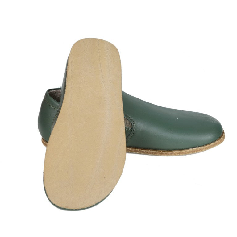 Green Slip-On Wide Barefoot Smooth Leather Handmade Classic Shoes