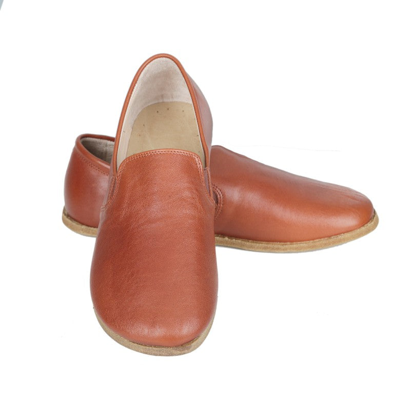 Brown Slip-On Wide Barefoot Smooth Leather Handmade Classic Shoes 