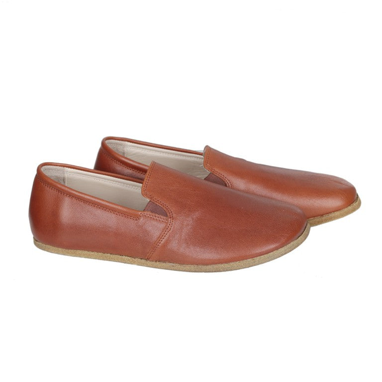 Brown Slip-On Wide Barefoot Smooth Leather Handmade Classic Shoes 