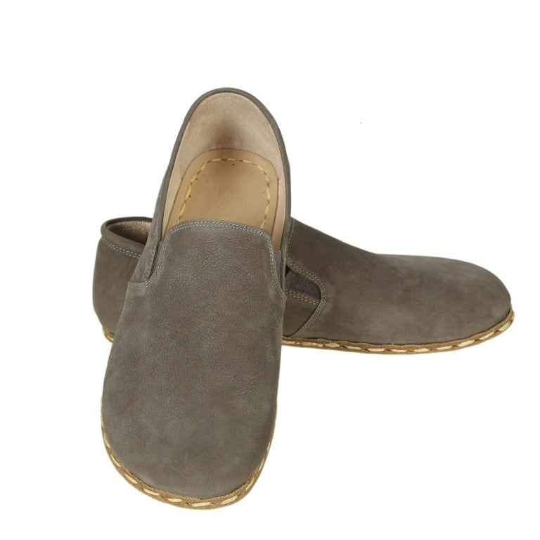 Gray Slip-On Wide Barefoot Nubuck Leather Handmade Sport Shoes 