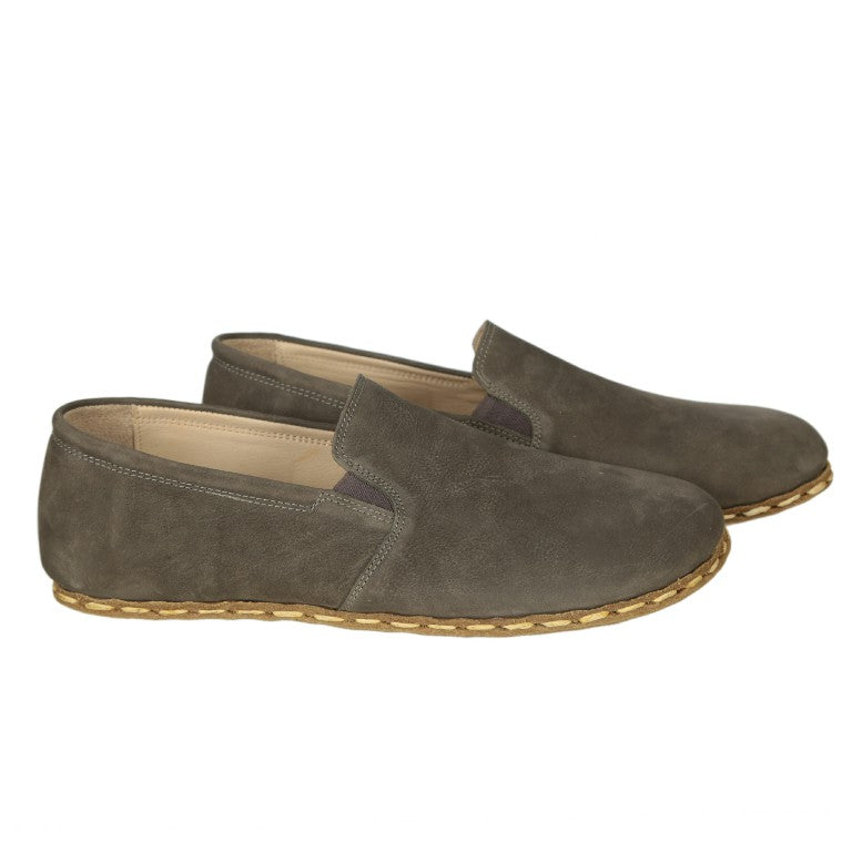 Gray Slip-On Wide Barefoot Nubuck Leather Handmade Sport Shoes 
