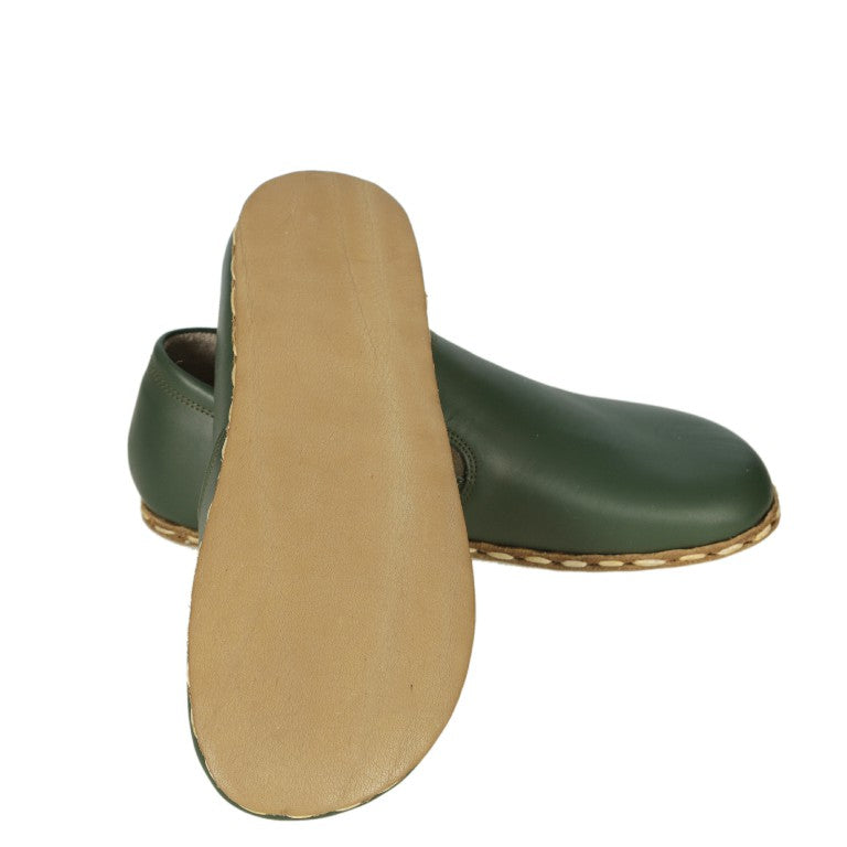 Green Slip-On Wide Barefoot Smooth Leather Handmade Sport Shoes 