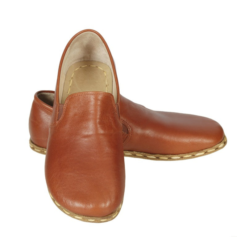 Brown Slip-On Wide Barefoot Smooth Leather Handmade Sport Shoes 