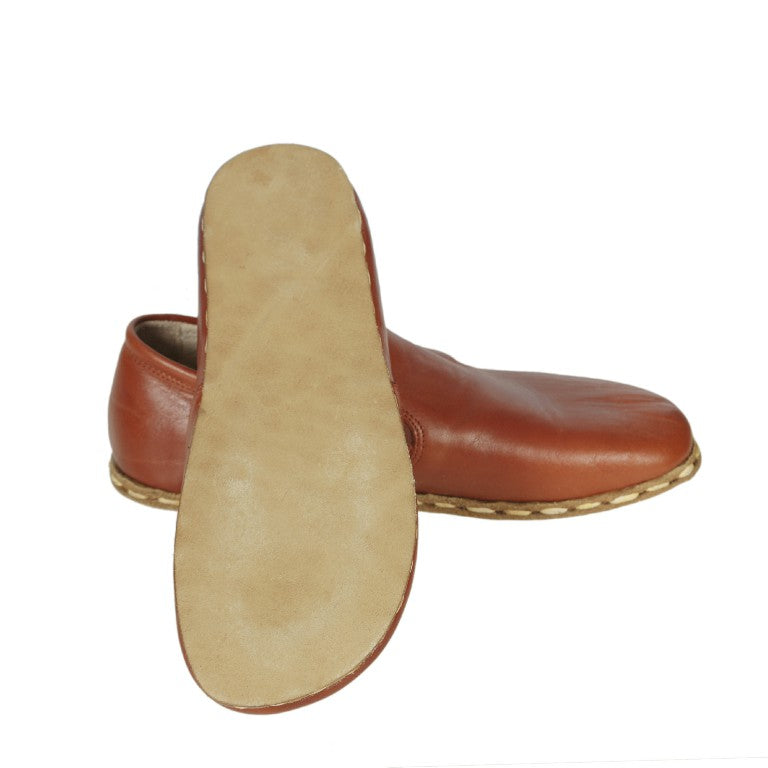 Brown Slip-On Wide Barefoot Smooth Leather Handmade Sport Shoes 