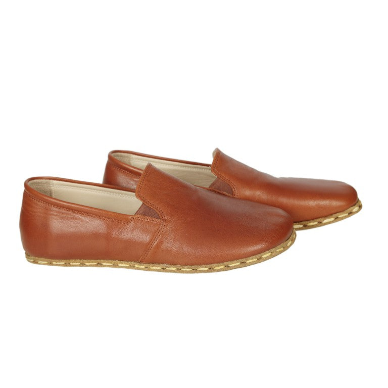 Brown Slip-On Wide Barefoot Smooth Leather Handmade Sport Shoes 