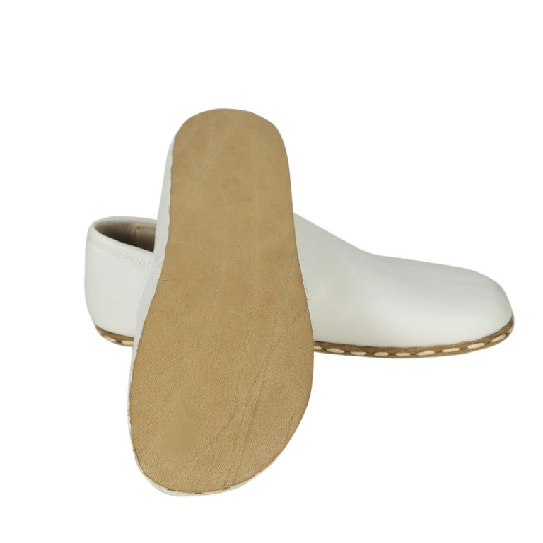 White Slip-On Wide Barefoot Smooth Leather Handmade Sport Shoes 