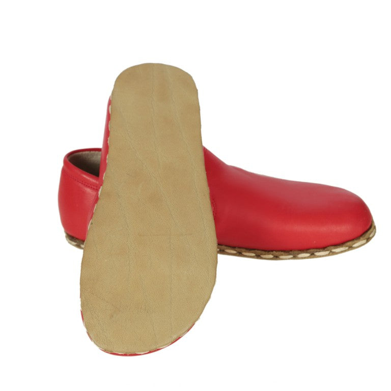 Red Slip-On Wide Barefoot Smooth Leather Handmade Sport Shoes