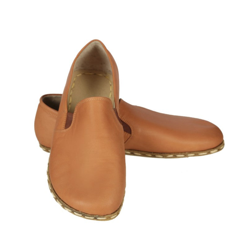Tan Slip-On Wide Barefoot Smooth Leather Handmade Sport Shoes 