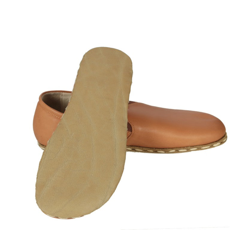 Tan Slip-On Wide Barefoot Smooth Leather Handmade Sport Shoes