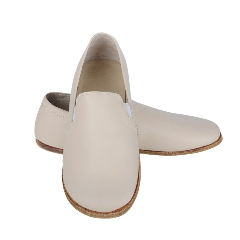 Cream Slip-On Wide Barefoot Smooth Leather Handmade Classic Shoes