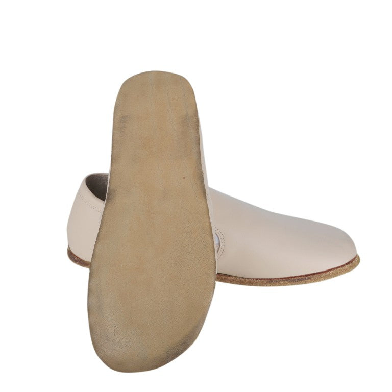 Cream Slip-On Wide Barefoot Smooth Leather Handmade Classic Shoes 