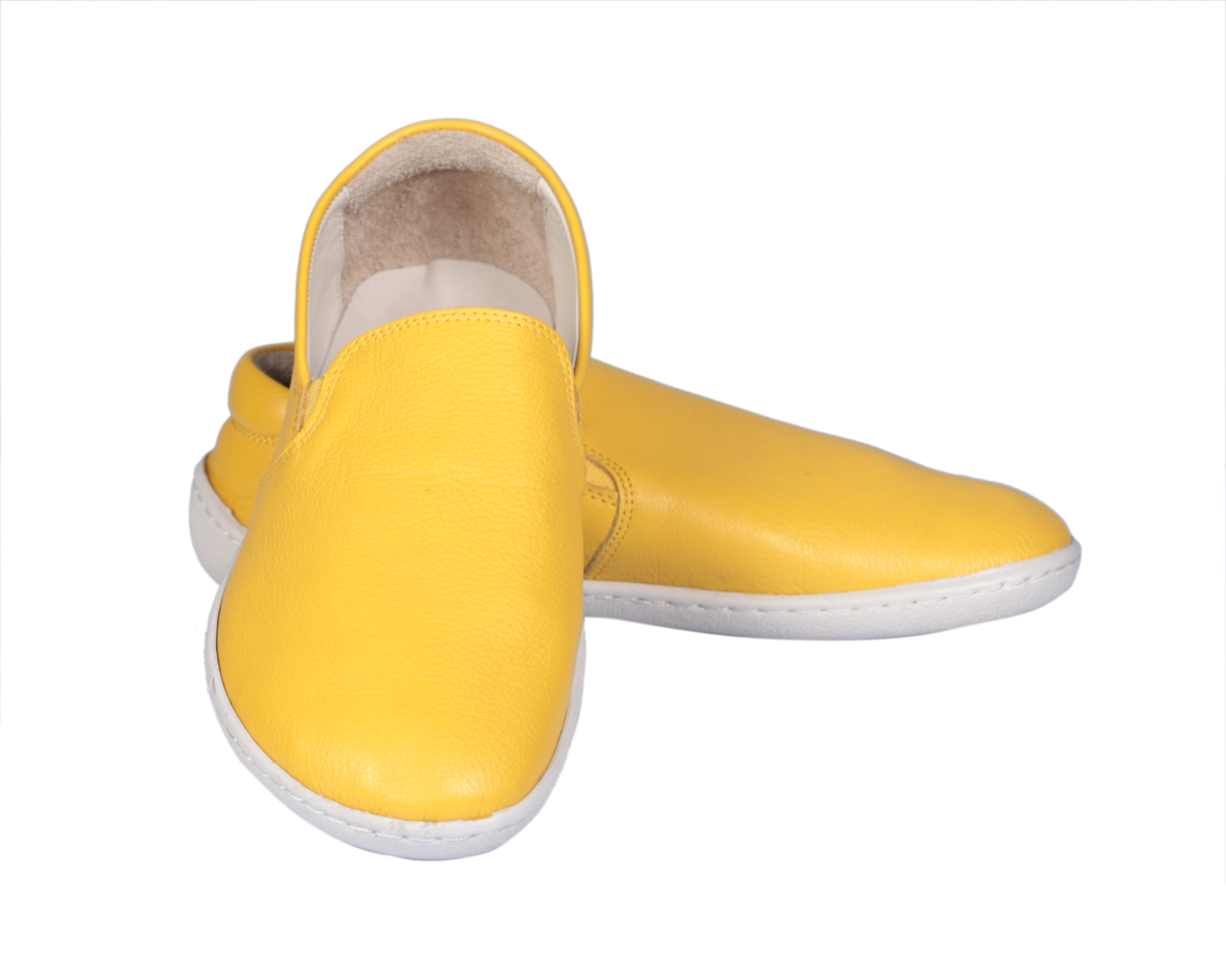 Yellow Slip-On Wide Barefoot Shoes Smooth Leather Handmade 6mm Rubber Outsole 