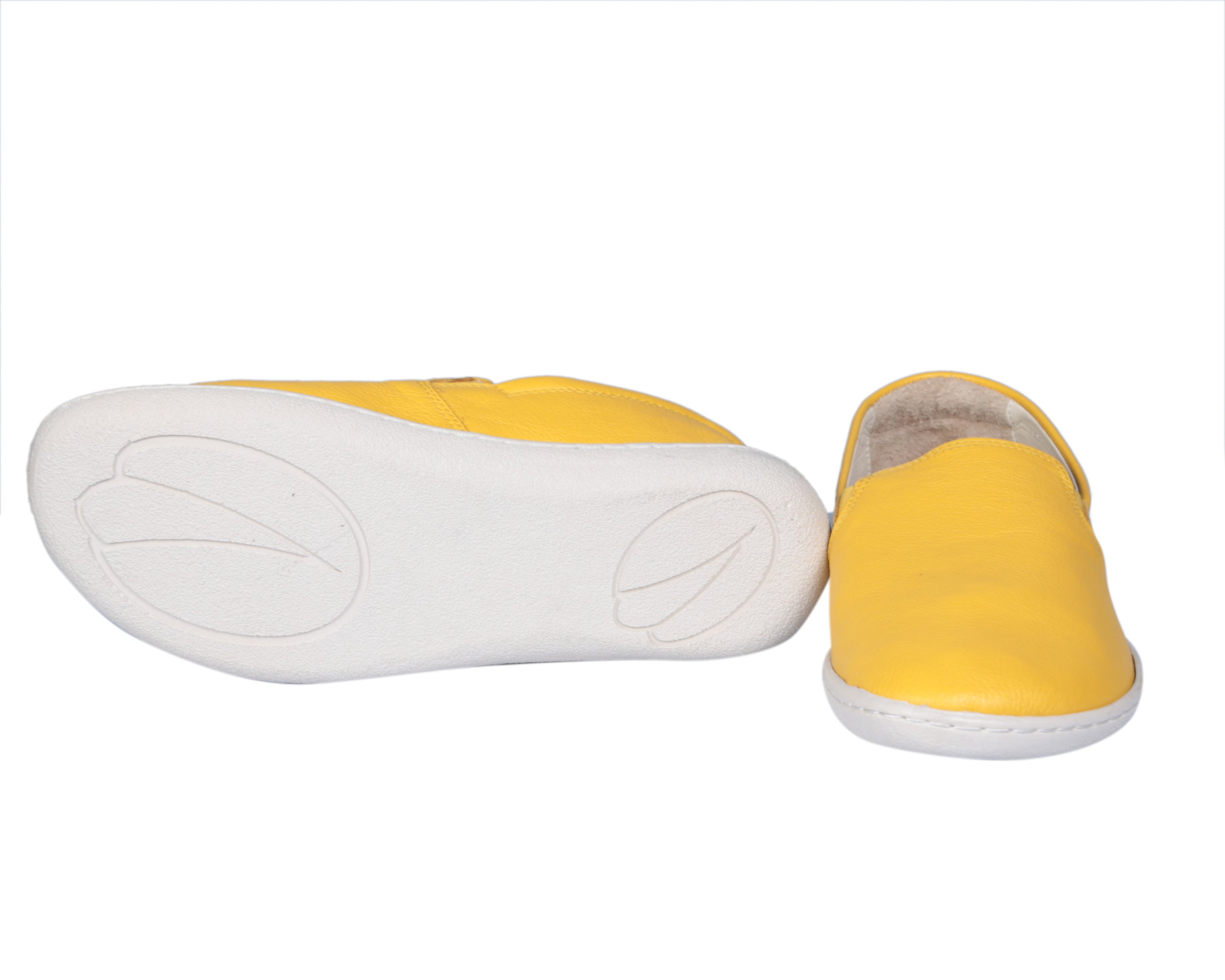 Yellow Slip-On Wide Barefoot Shoes Smooth Leather Handmade 6mm Rubber Outsole