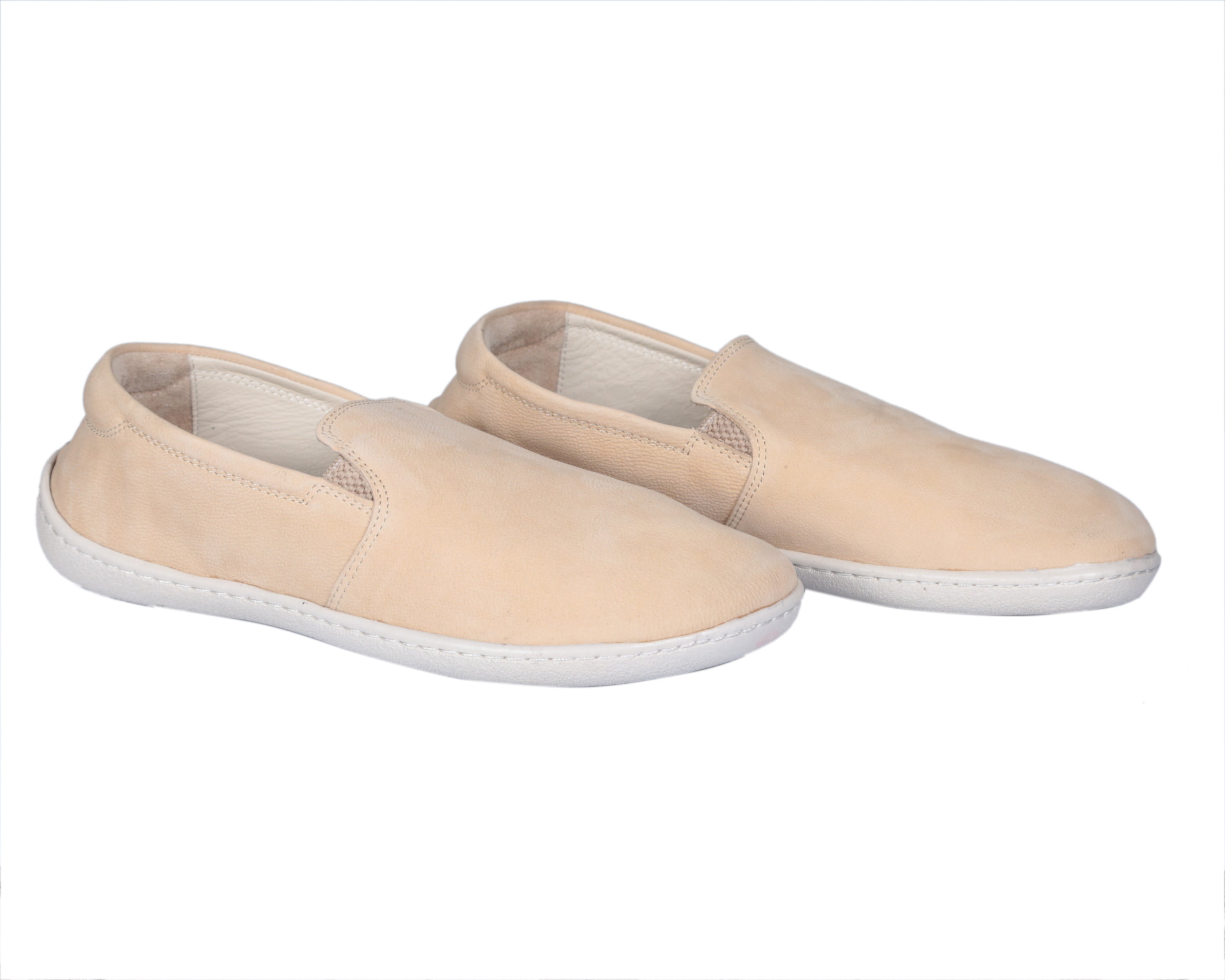 Cream Slip-On Wide Barefoot Shoes Nubuck Leather Handmade 6mm Rubber Outsole