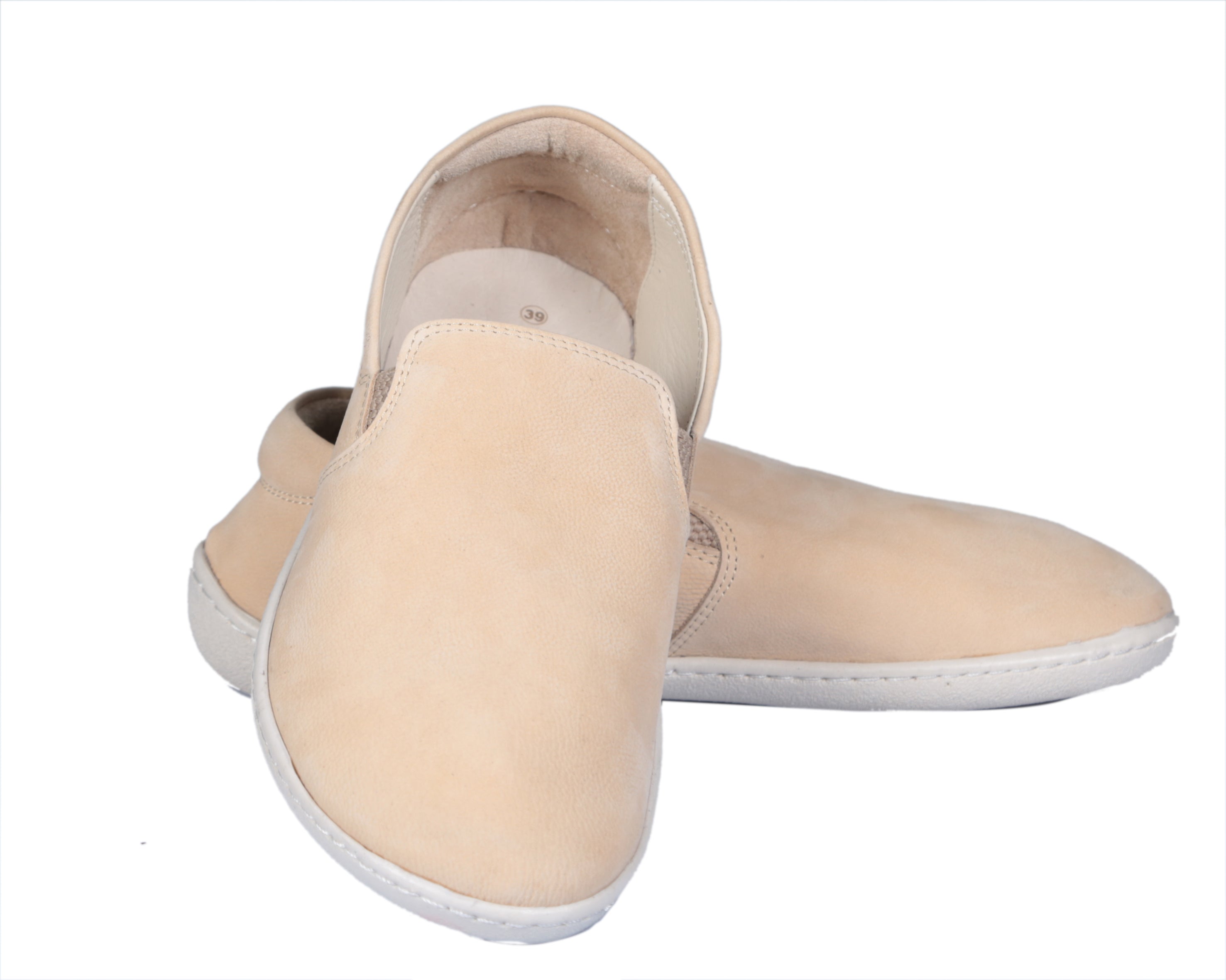 Cream Slip-On Wide Barefoot Shoes Nubuck Leather Handmade 6mm Rubber Outsole