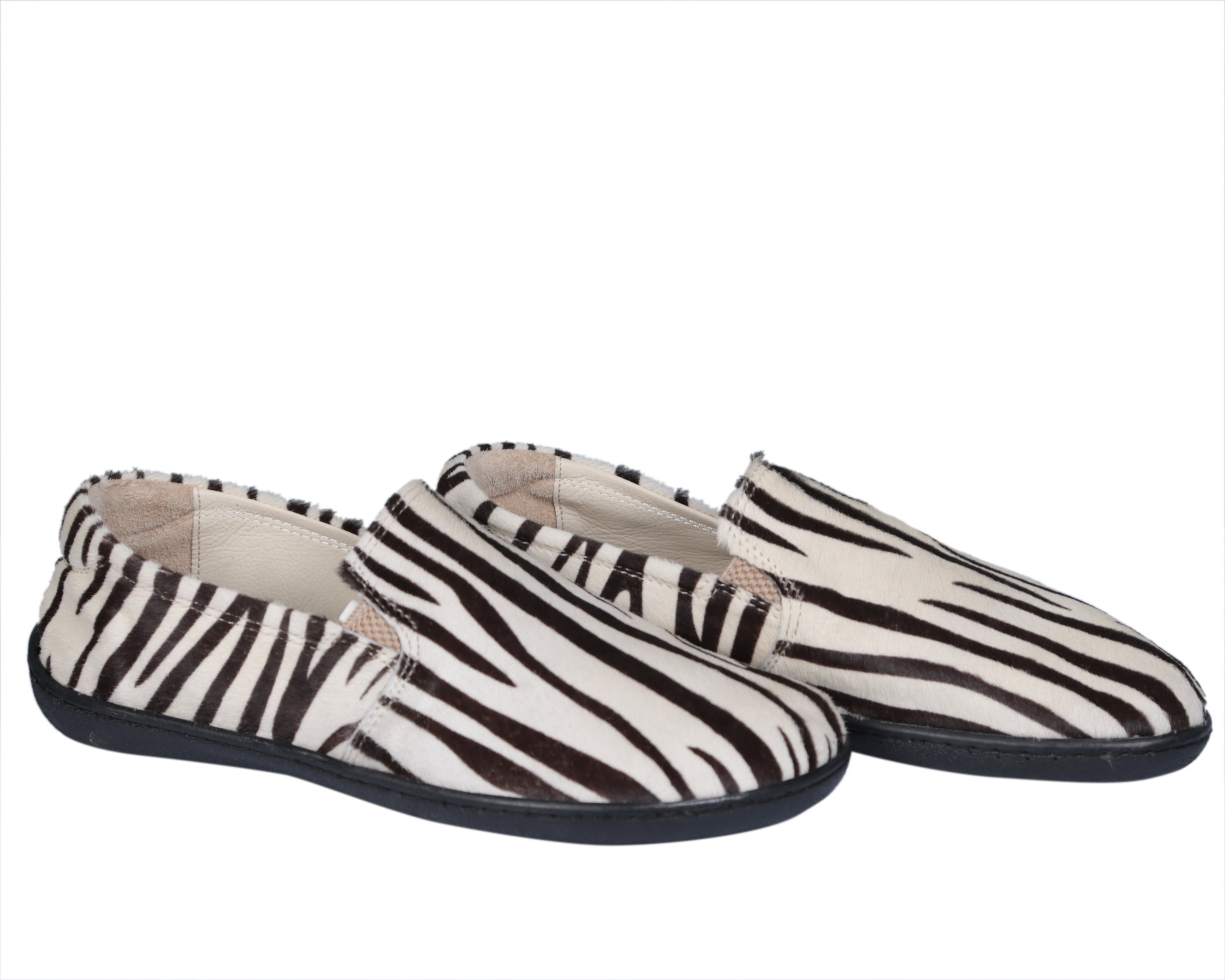 Zebra Slip-On Wide Barefoot Shoes Smooth Leather Handmade 6mm Rubber Outsole