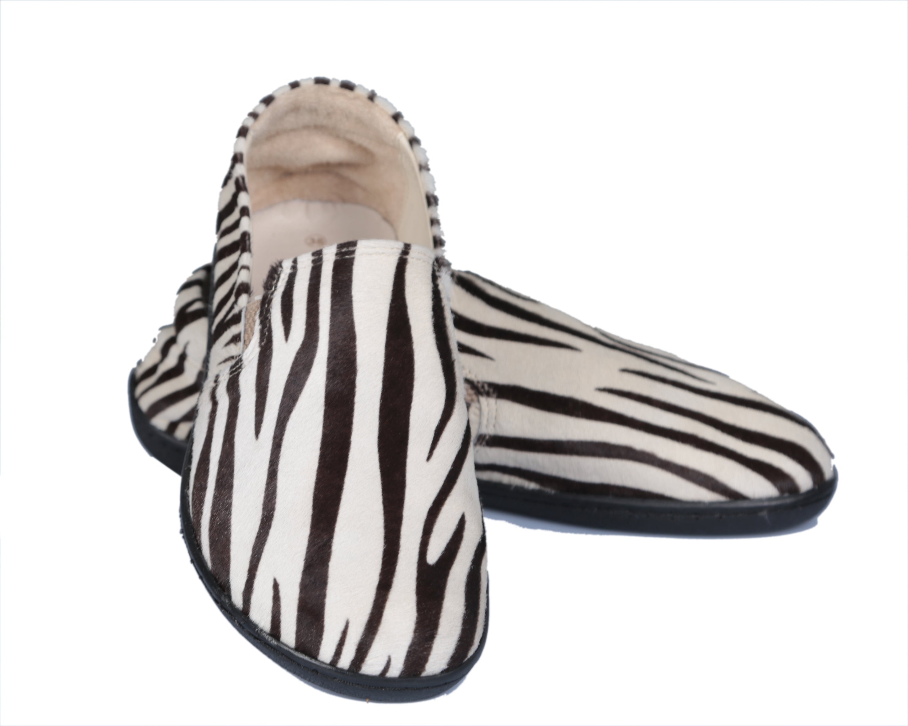 Zebra Slip-On Wide Barefoot Shoes Smooth Leather Handmade 6mm Rubber Outsole 