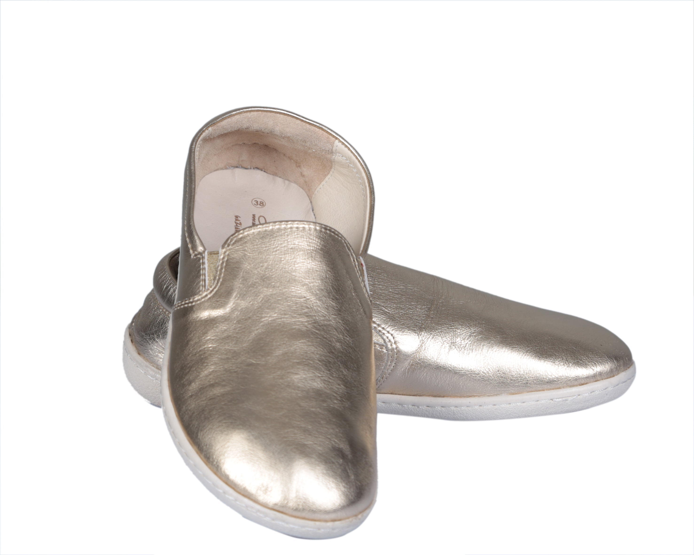 Gold Slip-On Wide Barefoot Shoes Smooth Leather Handmade 6mm Rubber Outsole 