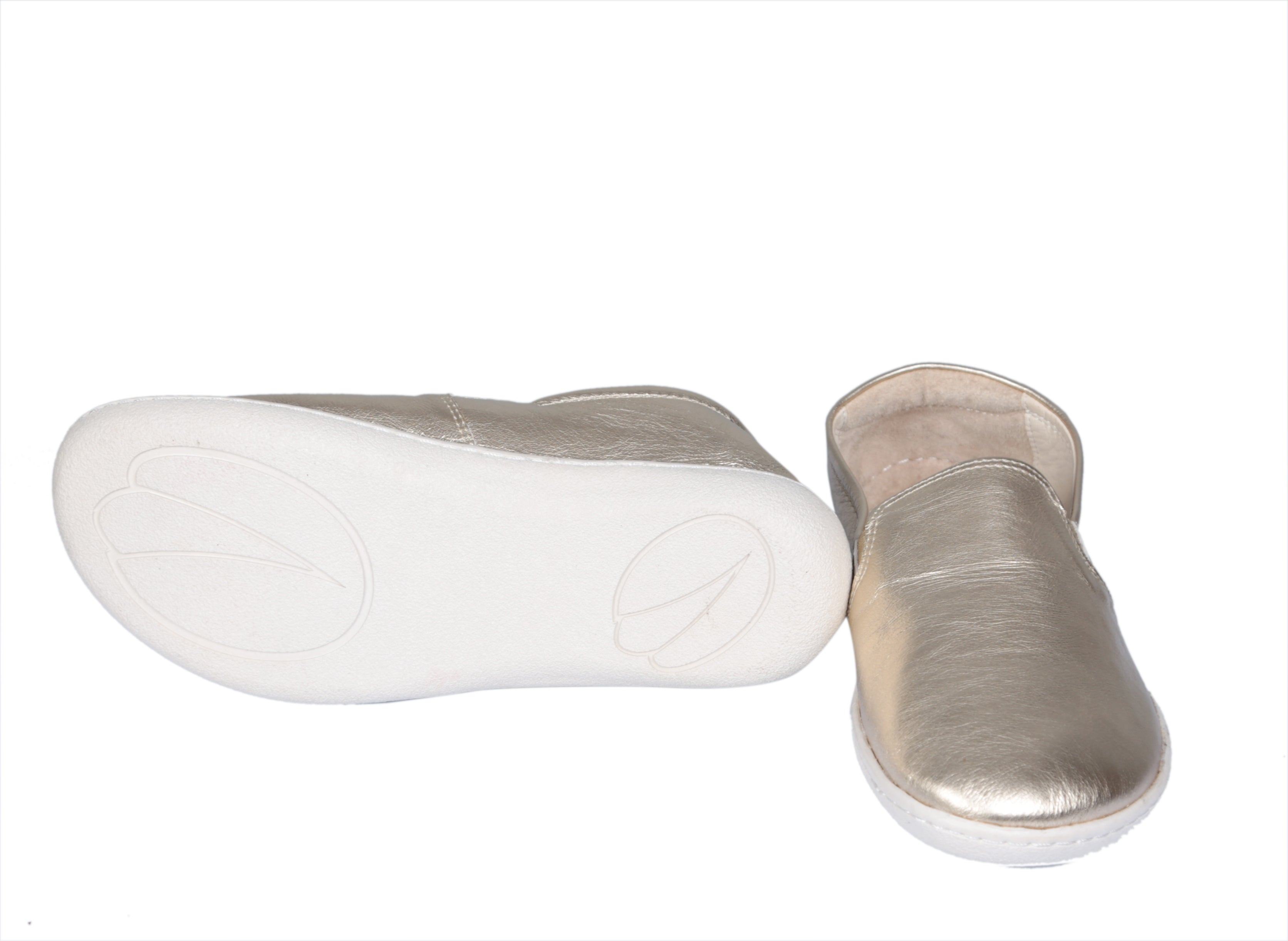 Gold Slip-On Wide Barefoot Shoes Smooth Leather Handmade 6mm Rubber Outsole 
