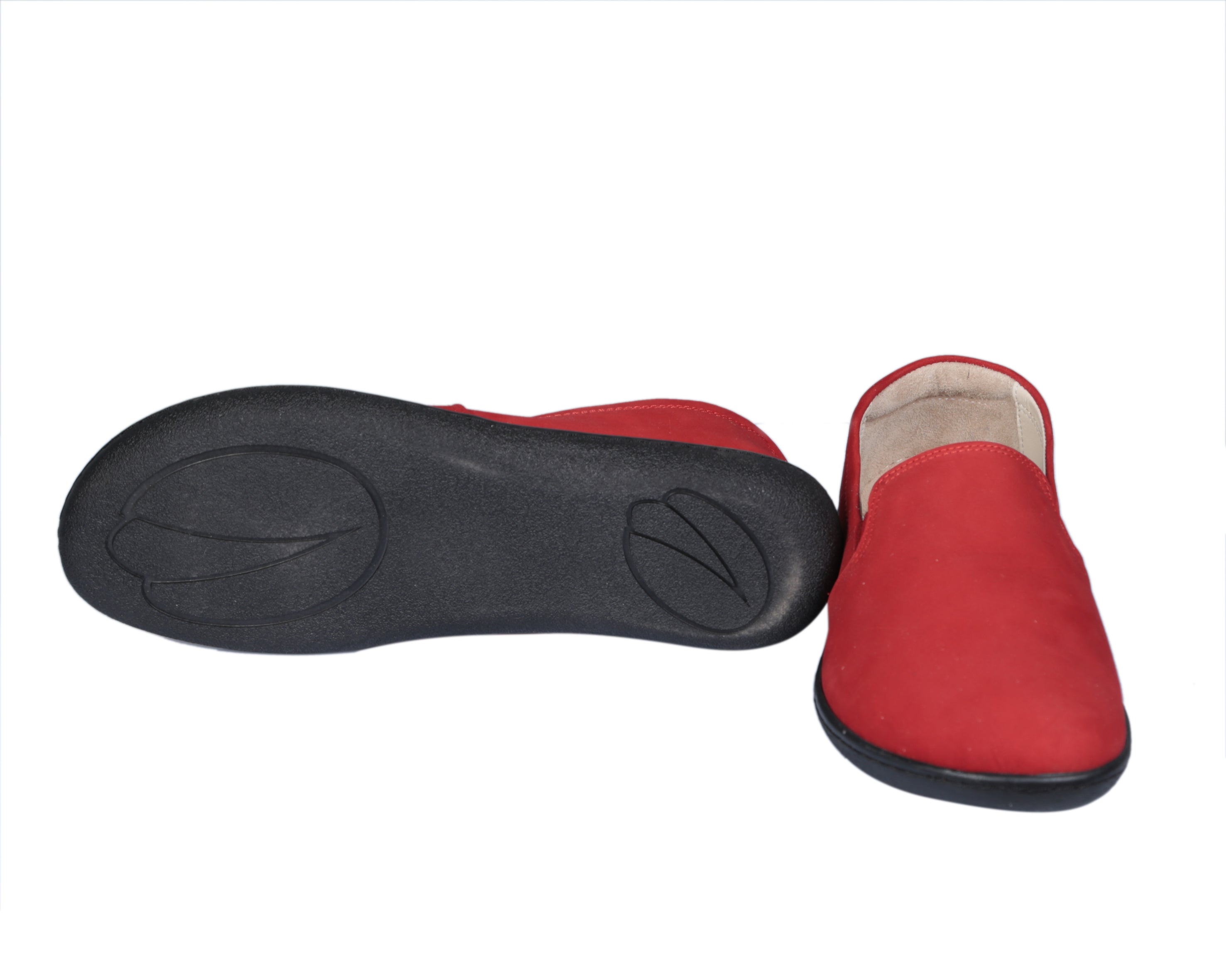 Red Slip-On Wide Barefoot Shoes Nubuck Leather Handmade 6mm Rubber Outsole