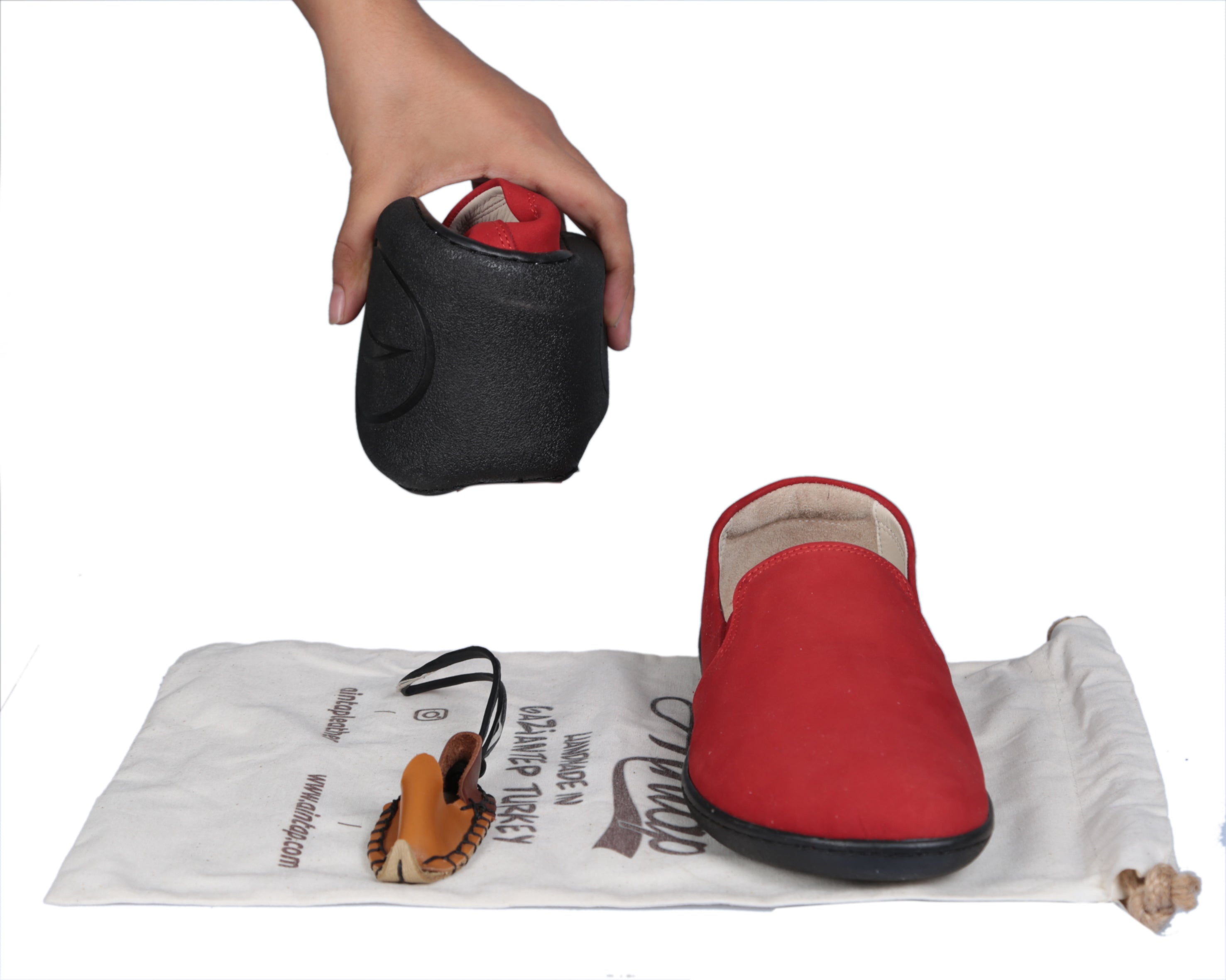 Red Slip-On Wide Barefoot Shoes Nubuck Leather Handmade 6mm Rubber Outsole 