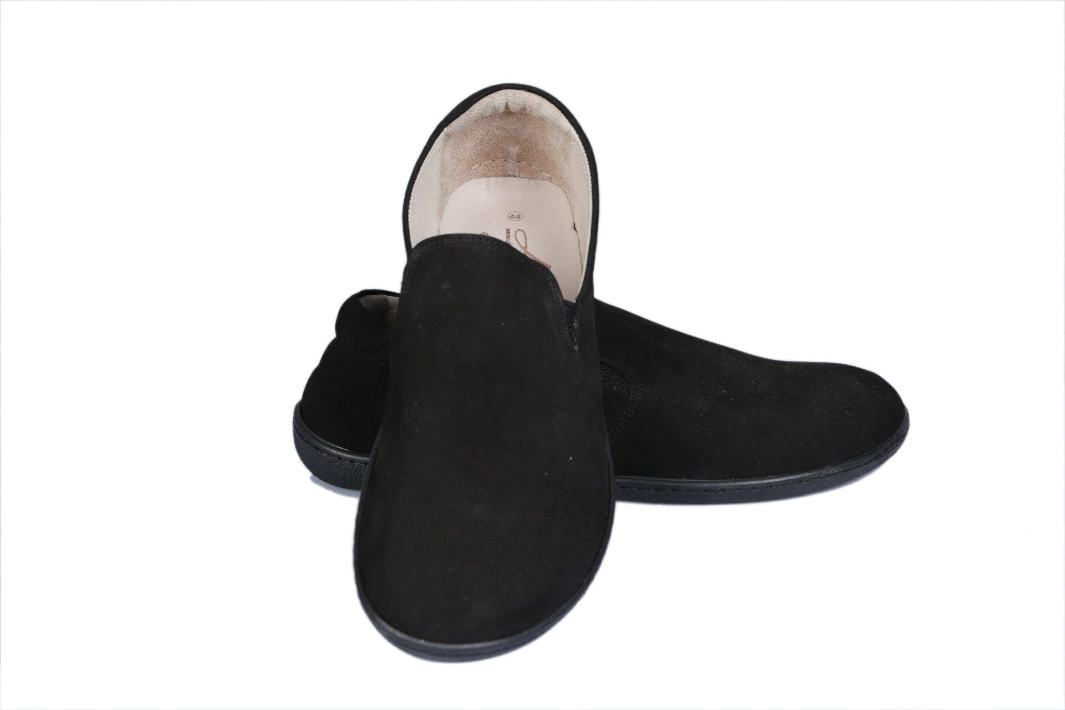 Black Slip-On Wide Barefoot Shoes Nubuck Leather Handmade 6mm Rubber Outsole