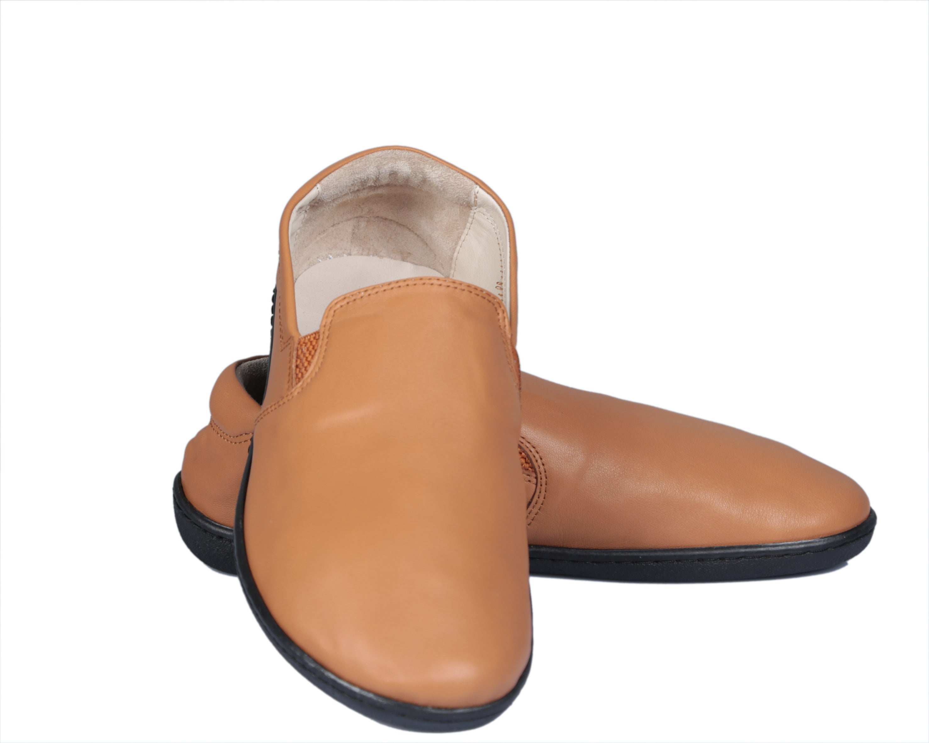 Tan Slip-On Wide Barefoot Shoes Smooth Leather Handmade 6mm Rubber Outsole 