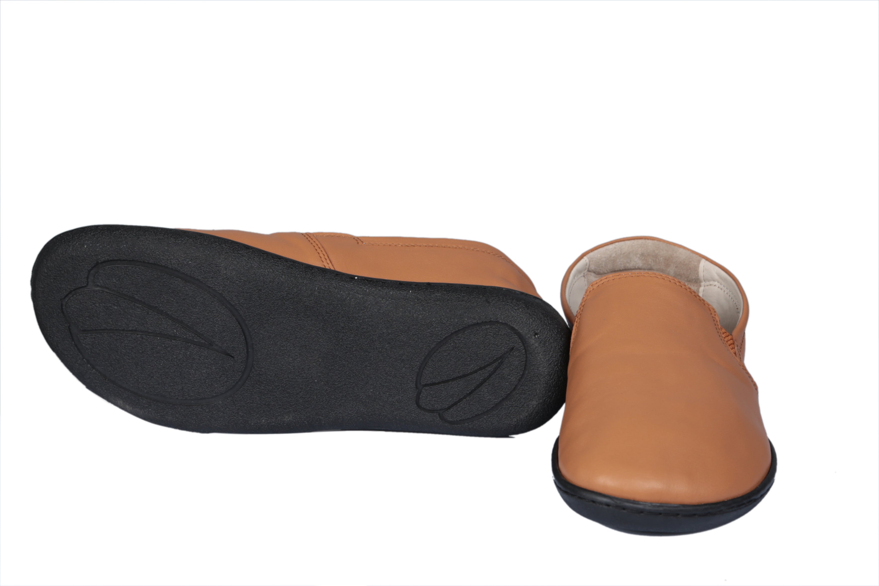 Tan Slip-On Wide Barefoot Shoes Smooth Leather Handmade 6mm Rubber Outsole 