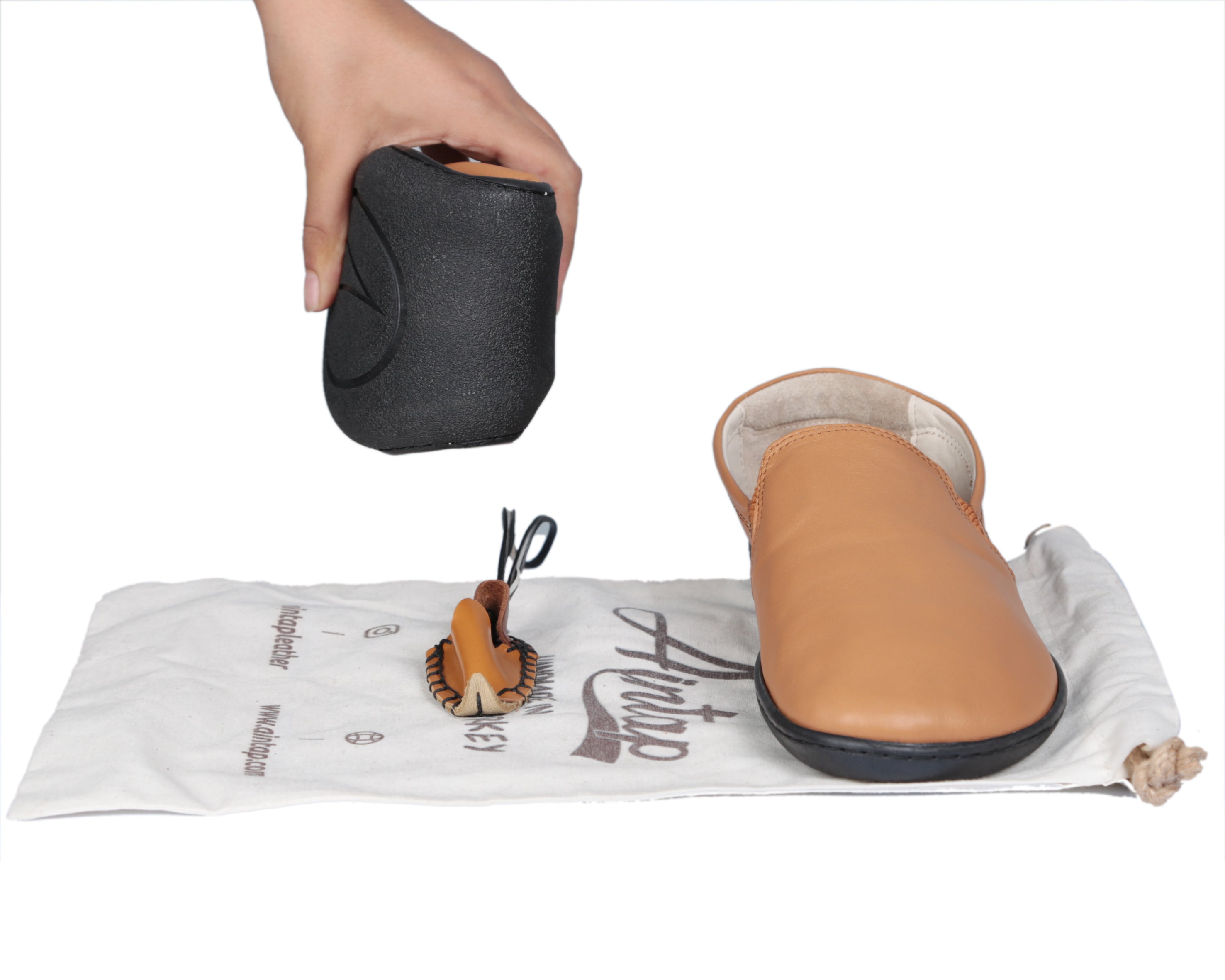 Tan Slip-On Wide Barefoot Shoes Smooth Leather Handmade 6mm Rubber Outsole 