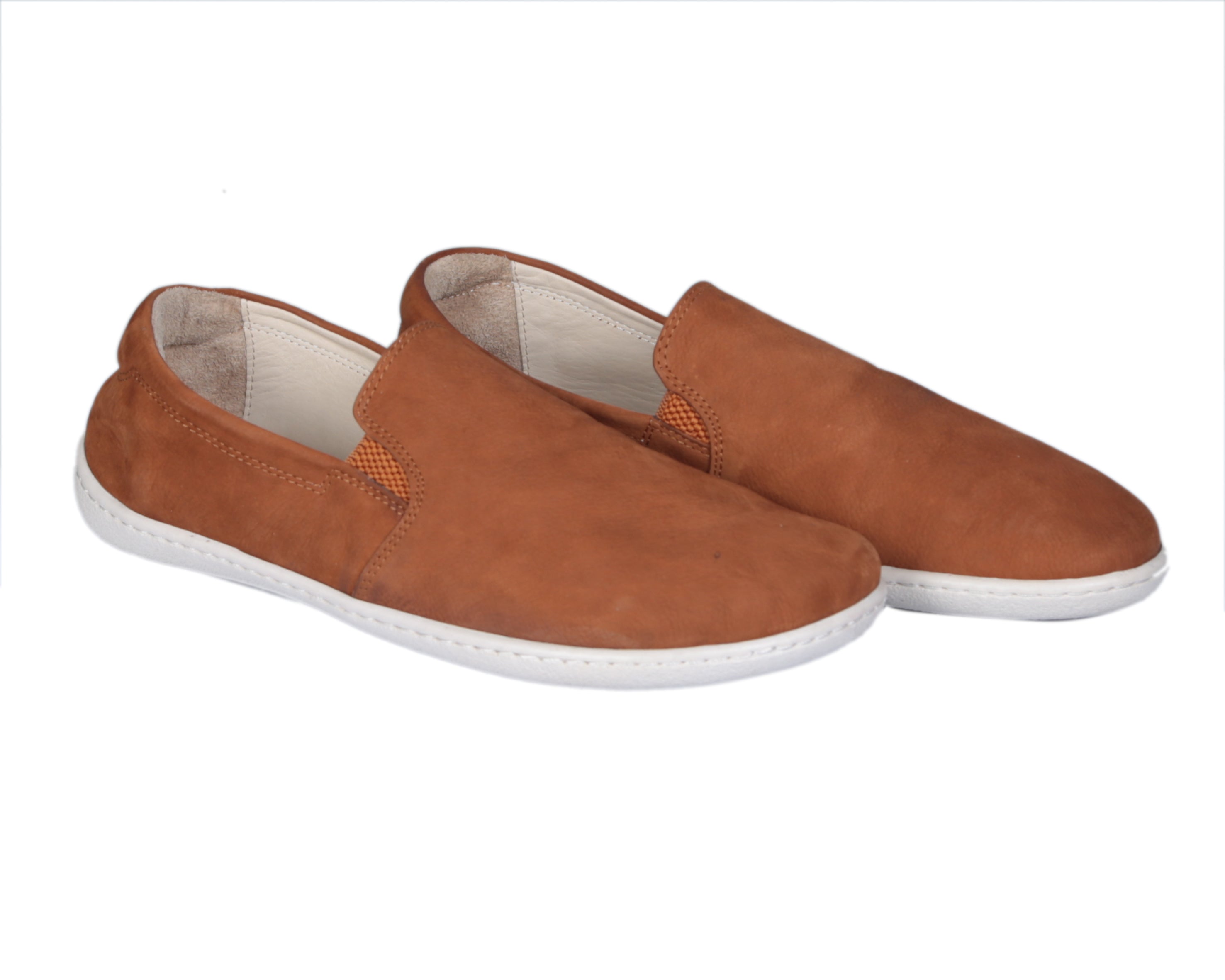 Tan Slip-On Wide Barefoot Shoes Nubuck Leather Handmade 6mm Rubber Outsole