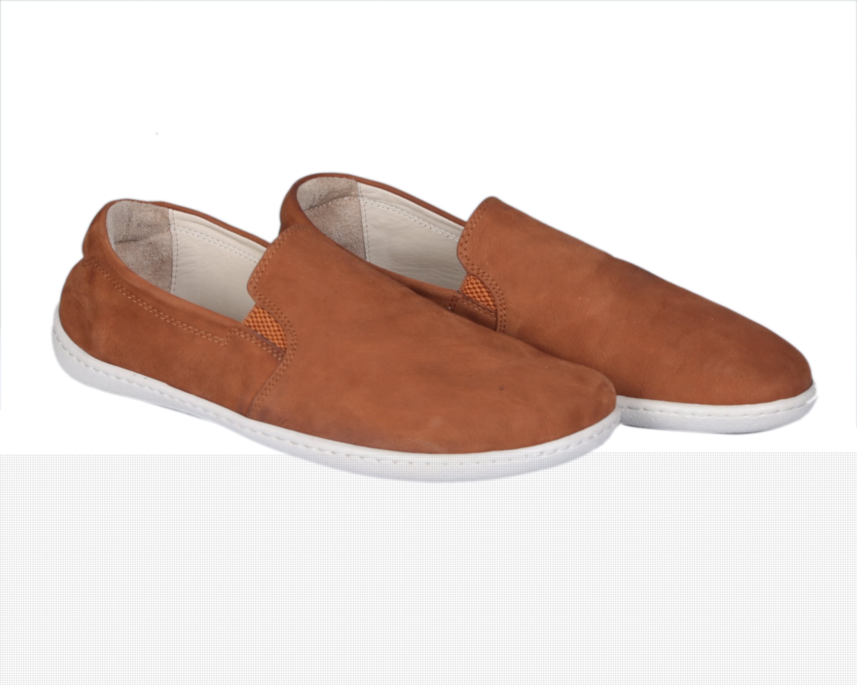 Tan Slip-On Wide Barefoot Shoes Nubuck Leather Handmade 6mm Rubber Outsole 
