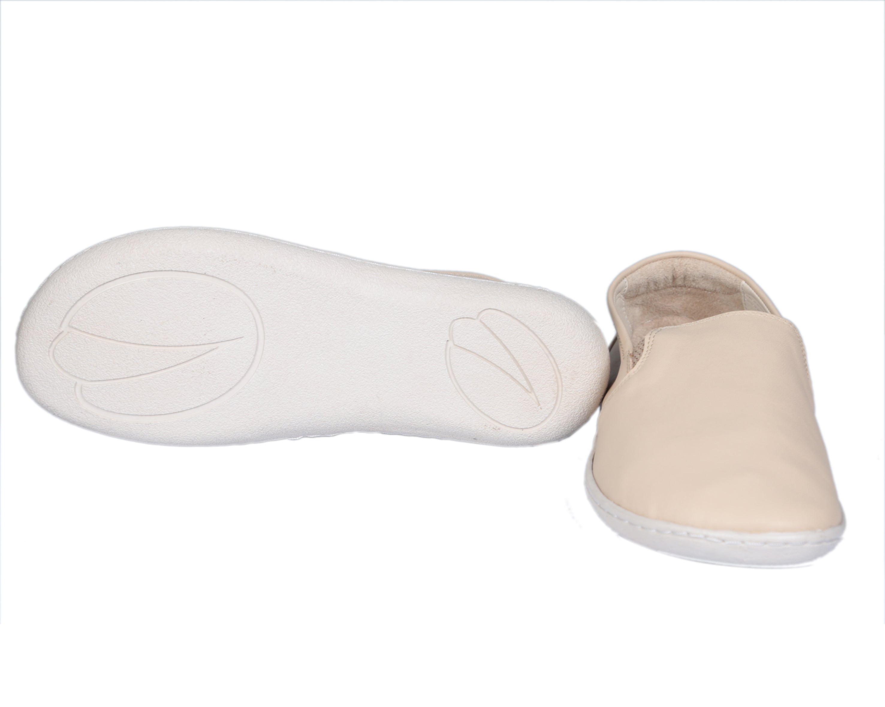 Cream Slip-On Wide Barefoot Shoes Smooth Leather Handmade 6mm Rubber Outsole 