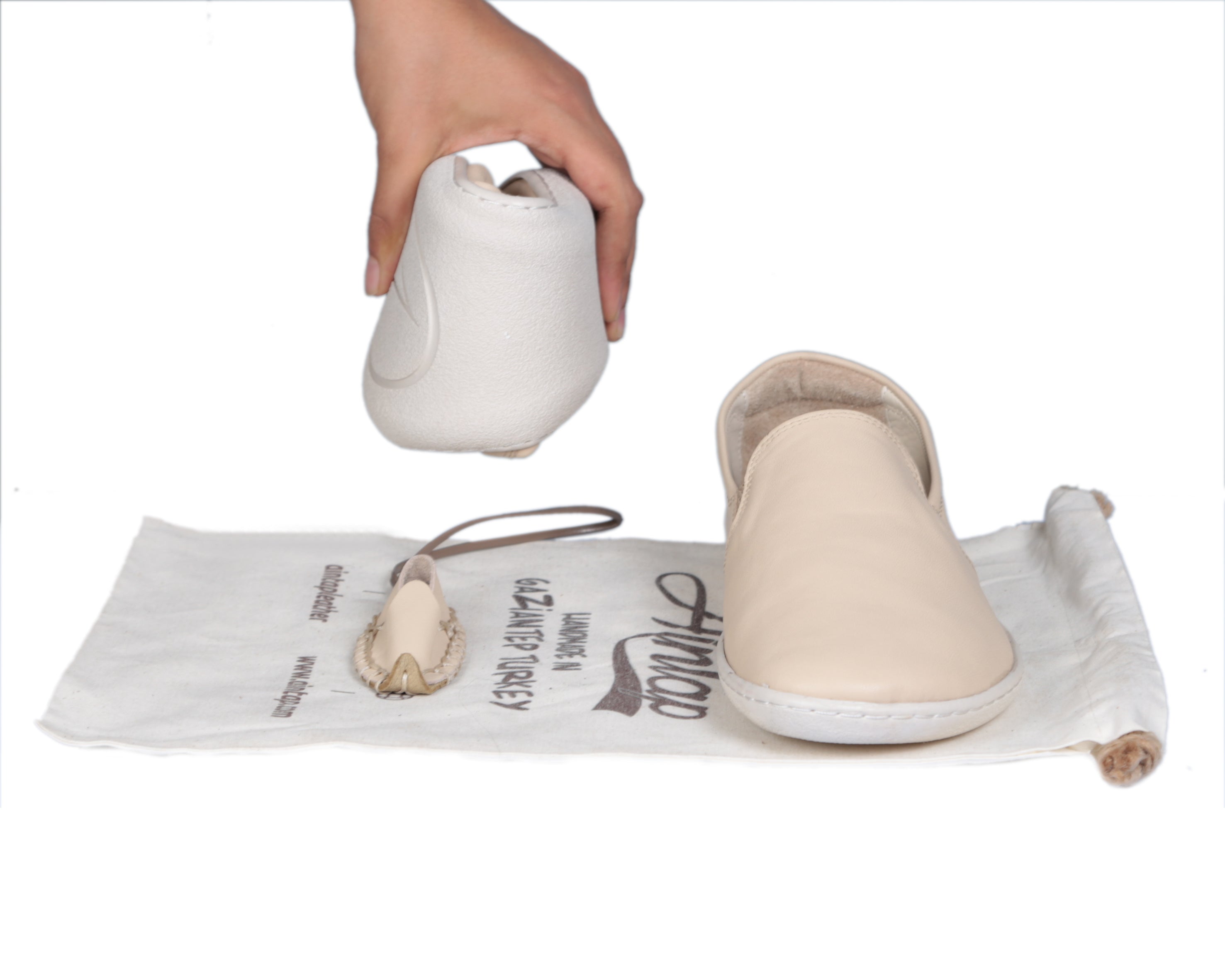 Cream Slip-On Wide Barefoot Shoes Smooth Leather Handmade 6mm Rubber Outsole 