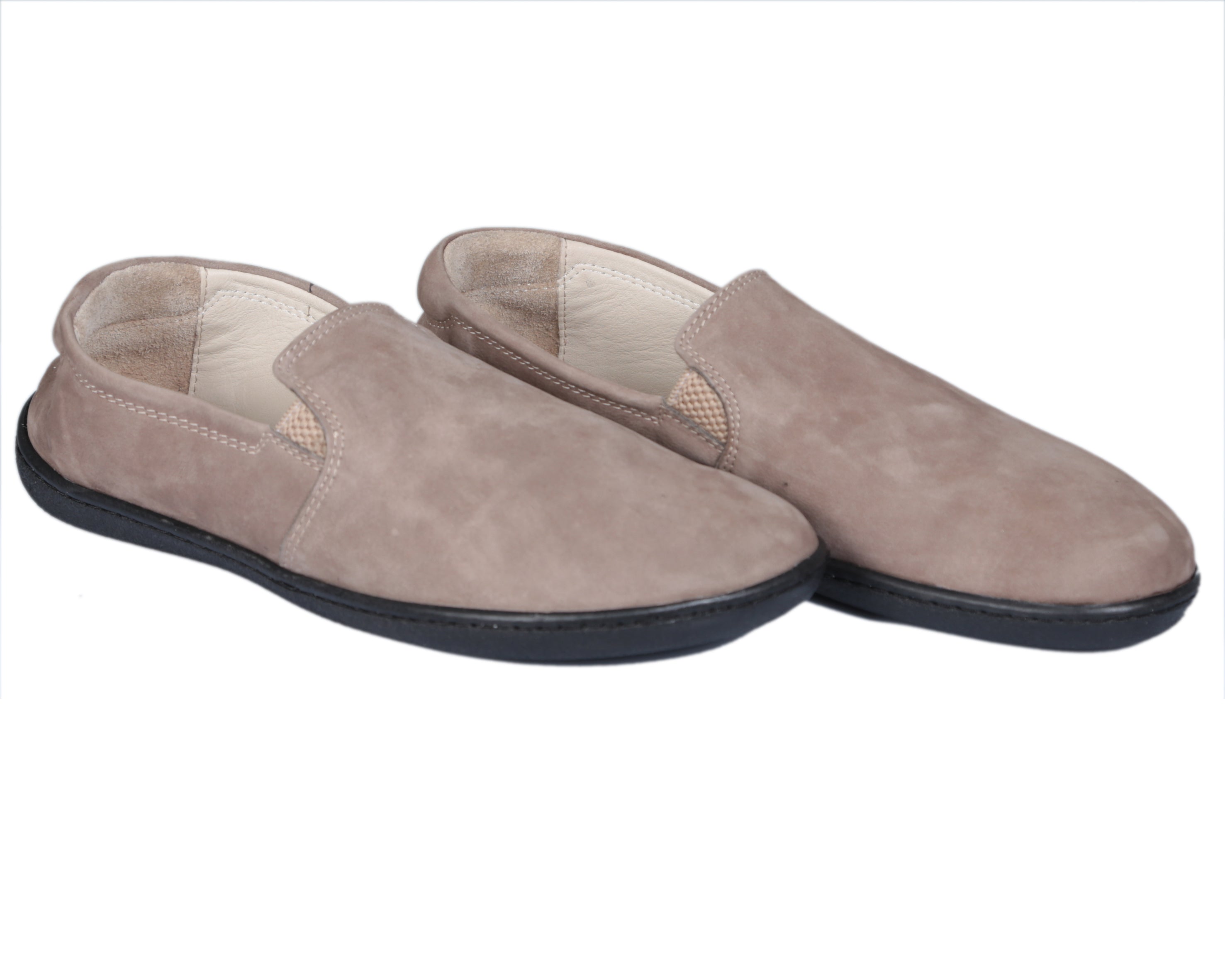 Smoked Slip-On Wide Barefoot Shoes Nubuck Leather Handmade 6mm Rubber Outsole 
