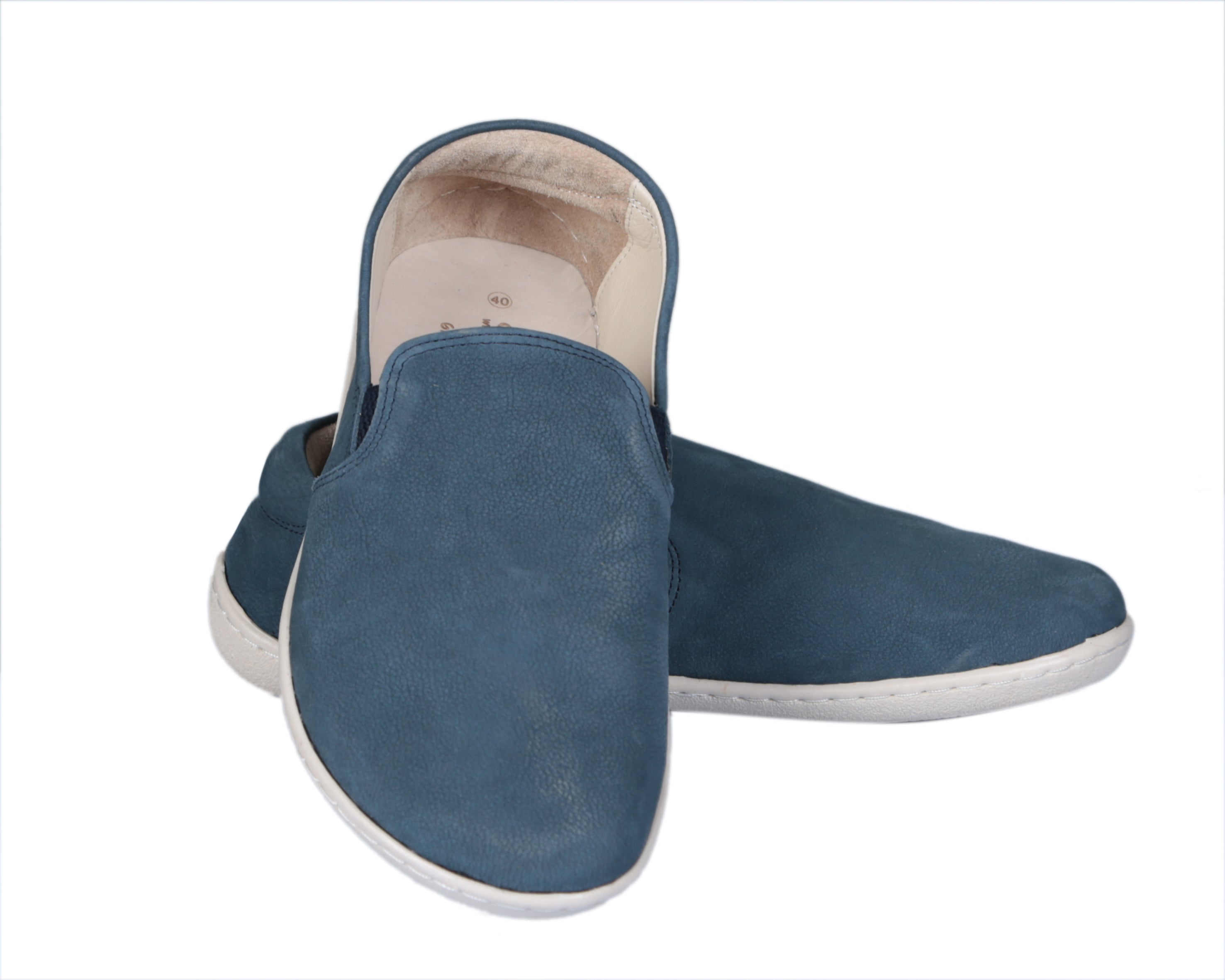 Jeans Slip-On Wide Barefoot Shoes Nubuck Leather Handmade 6mm Rubber Outsole