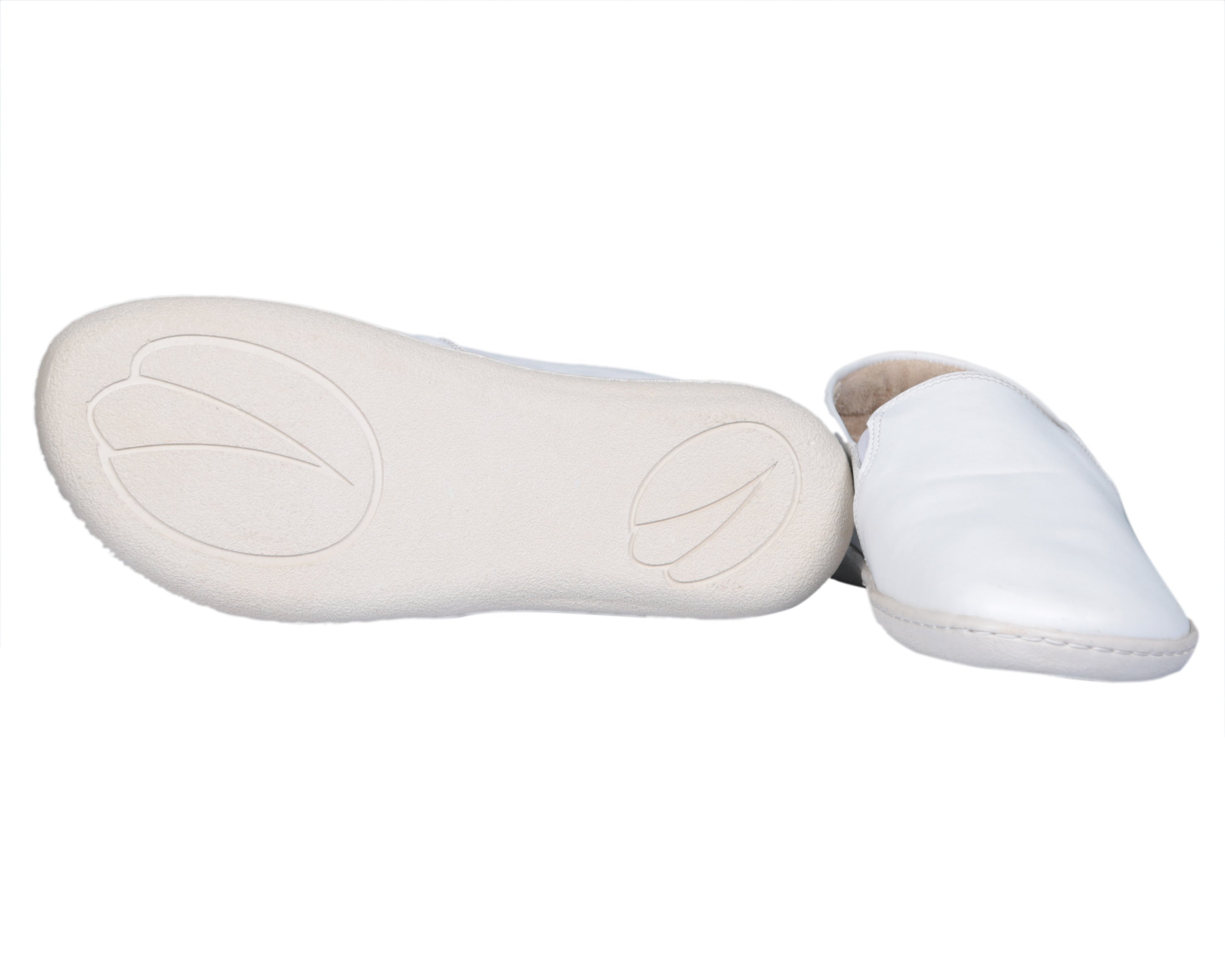 White Slip-On Wide Barefoot Shoes Smooth Leather Handmade 6mm Rubber Outsole 