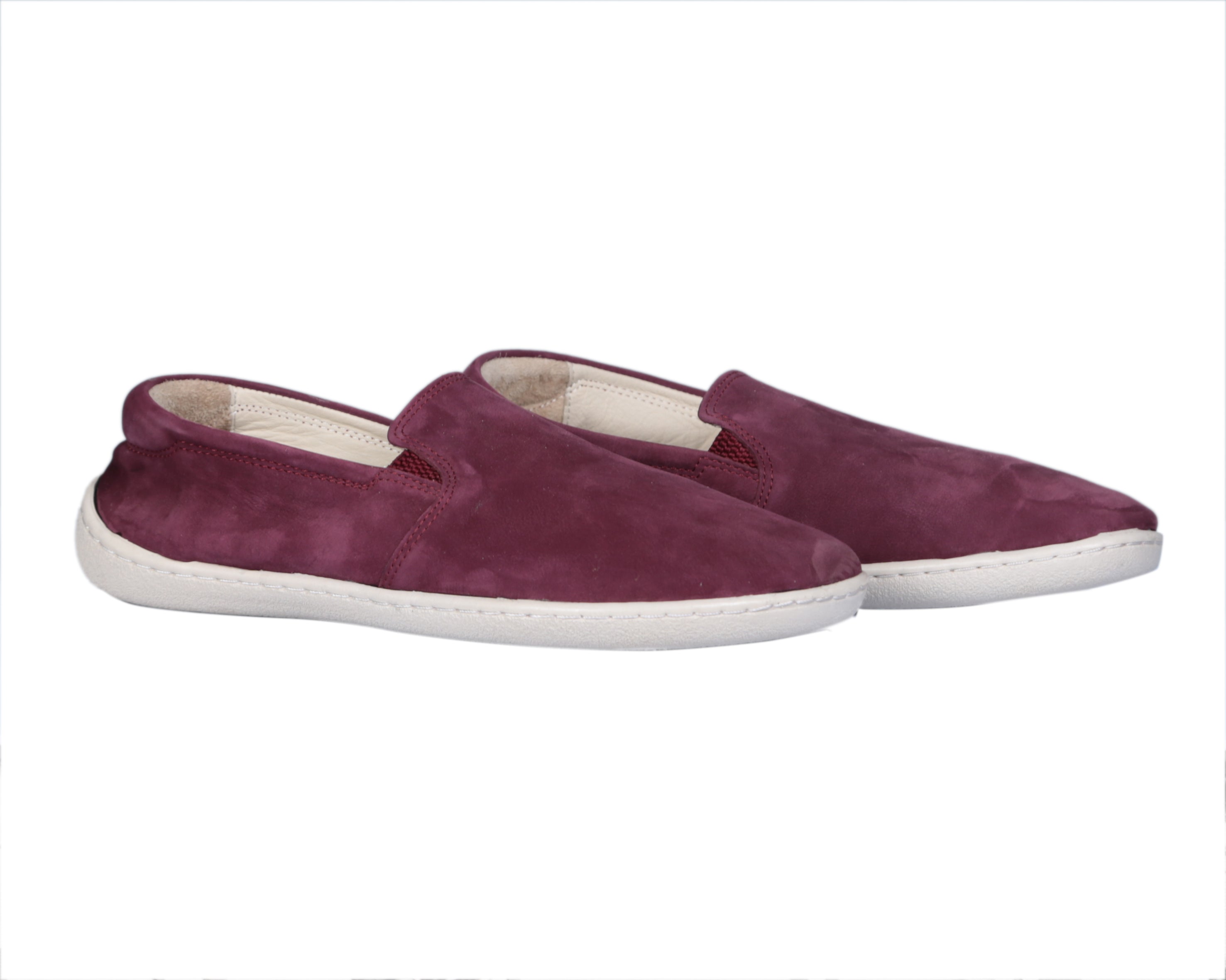 Burgundy Slip-On Wide Barefoot Shoes Nubuck Leather Handmade 6mm Rubber Outsole 
