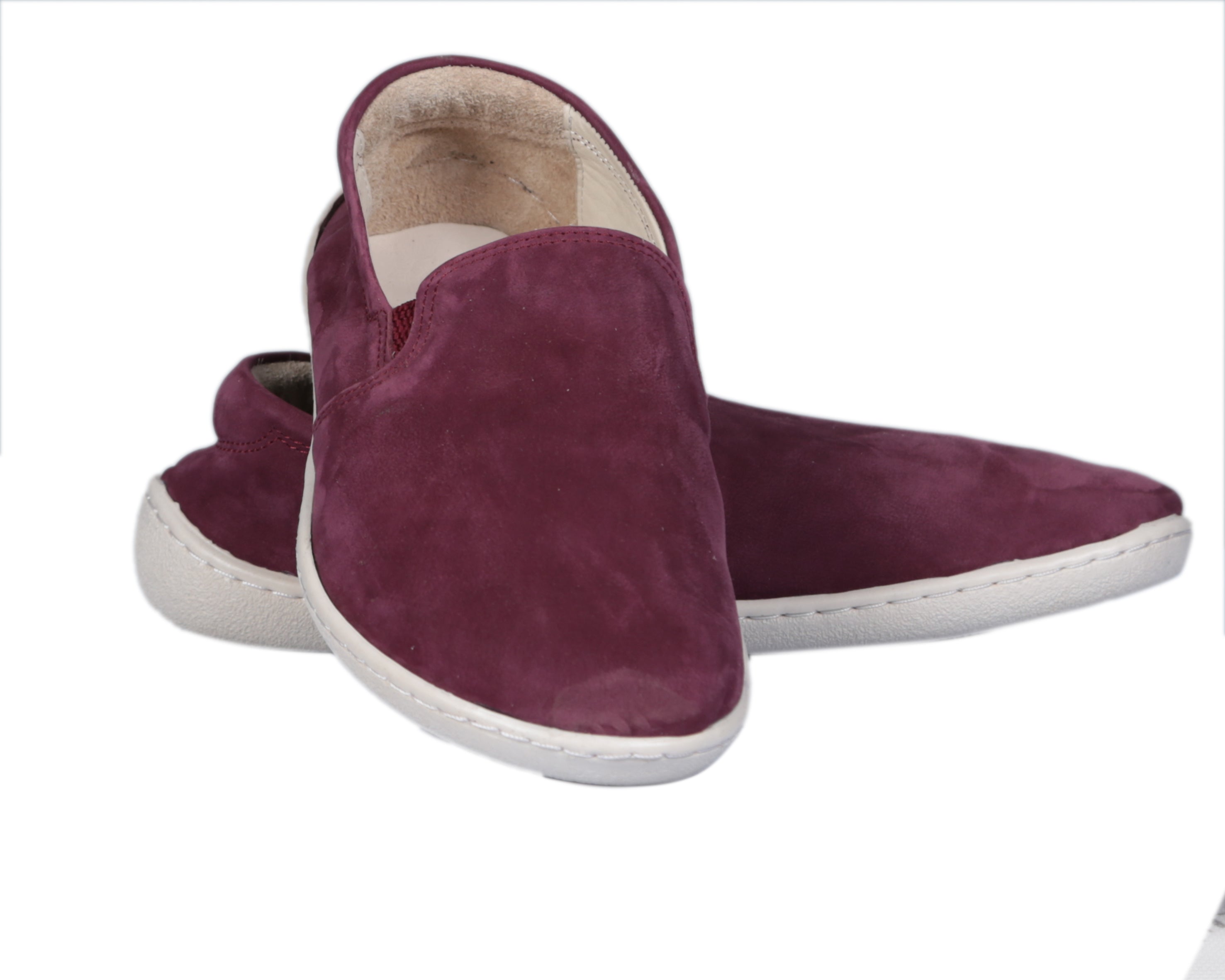 Burgundy Slip-On Wide Barefoot Shoes Nubuck Leather Handmade 6mm Rubber Outsole